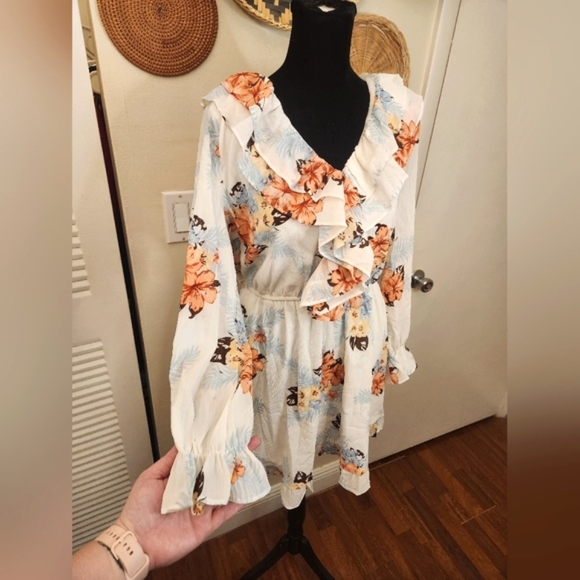 LAST ONE! Light Blue V Neck Mini Dress With Ruffles - Picture 6 of 8